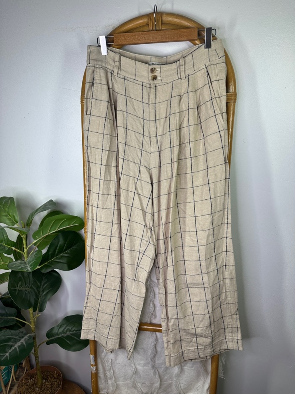 Madewell Cream Navy Tan Windowpane Plaid Trousers sz 8